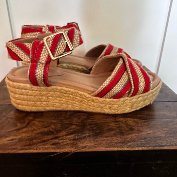 Market & Spruce size 8 platform espadrilles with orange, blue and neutral straps - Picture 5 of 8